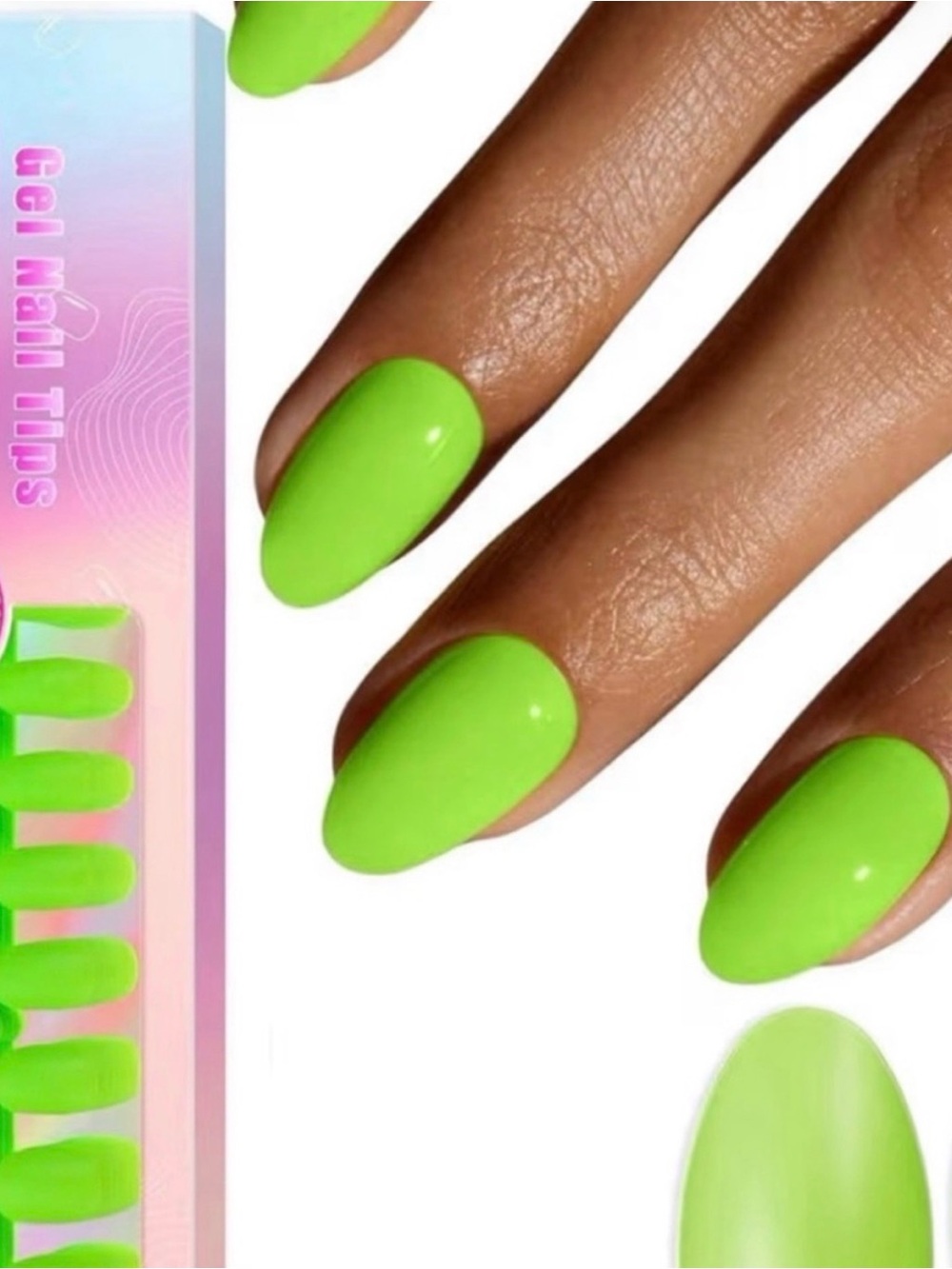 Neon Green Short Oval Press-On Gel Nail Tips 300 pcs - Easy Apply Nails NEW
